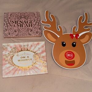 Palettes lurella reindeer , colourpop on a whimsy , and colourpop Ménage a muah.
